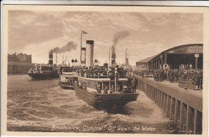 P1877 old postcard broomielaw glascow many people ships harbor scotland