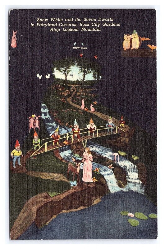 Snow White Seven Dwarfs Fairyland Caverns Rock City Gardens Lookout Mtn Postcard