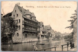 Nurnberg Germany 1908 Postcard Goldenes Haus Unde Alte Hauser An Der Pegnitz