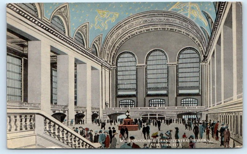 NEW YORK CITY, NY~ Main Concourse GRAND CENTRAL RAILROAD STATION c1910s Postcard