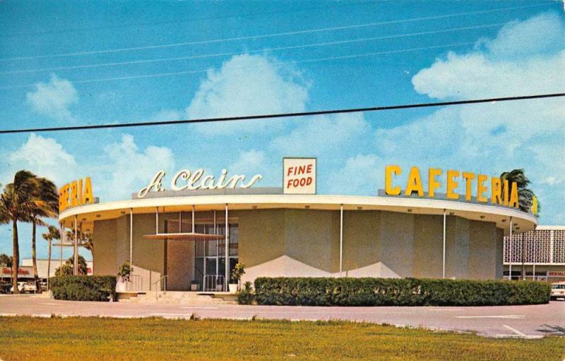 Pompano Beach Florida St Clairs Cafeteria Street View Vintage Postcard K43183