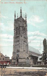 Elizabeth New Jersey~St John's Church~Horse & Buggy in Front~1907 Postcard