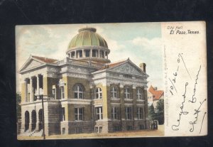 EL PASO TEXAS DOWNTOWN CITY HALL VINTAGE POSTCARD 1907 IOWA CITY IA.