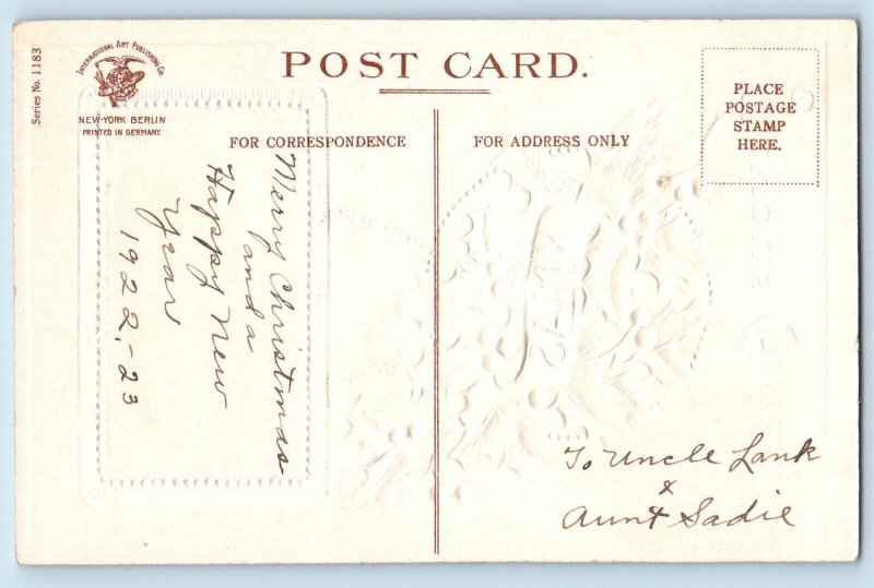 Christmas Postcard Greetings Holly Berries Mill Snow Winter Embossed Clapsaddle