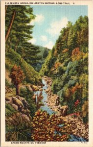 Clarendon Gorge Killington Section Green Mountains Vermont Linen Postcard 