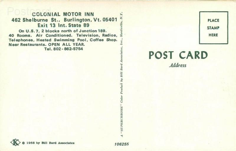 VT, Burlington, Vermont, Colonial Motor Inn, Multi View, Bill Bard No. 106255