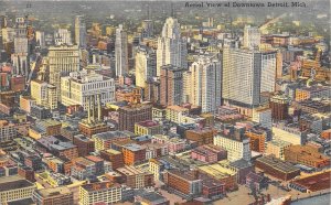 Detroit Michigan 1952 Postcard Downtown Detroit Showing Skyscrapers in Business