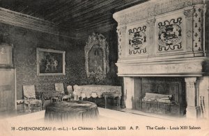 Vintage Postcard 1910s Chenonceaux Le Chateau The Castle Salon Louis XIII France