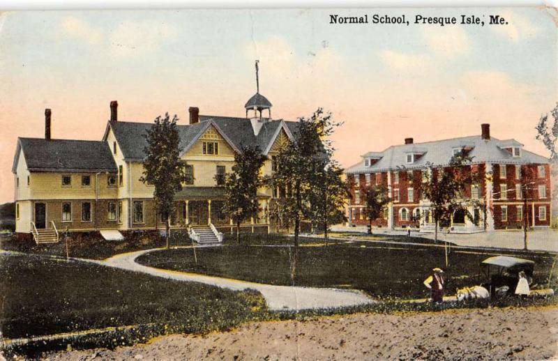 Presque Isle Maine Normal School Bldg Scene Antique Postcard K17010