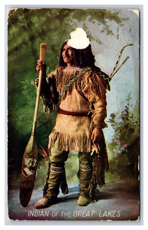 Typical Great Lakes Native American Indian Paddle 1909 DB Postcard R14