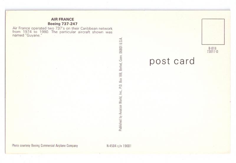 Air France Boeing 737 - 247 Aircraft Vintage Aviation Postcard Airplane