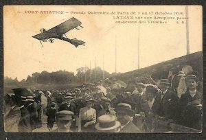 HUBERT LATHAN IN FLIGHT AT AVIATION SHOW IN PARIS FRANCE POSTCARD (1909)