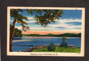 NY Greetings From Kanona New York Linen Postcard