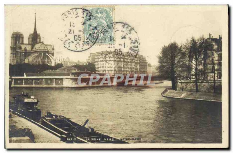 Old Postcard Paris Seine to Notre Dame