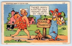 RAY WALTERS Rural Comic MANY A FATTED CALF AROUND HERE Woman 1930s  Postcard