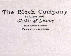 1937 THE BLOCH COMPANY CLOTHES OF QUALITY CLEVELAND OH BILLHEAD INVOICE Z280