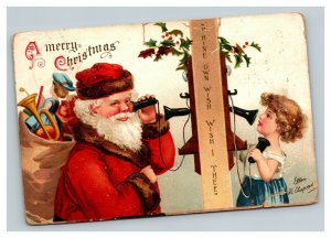 Vintage 1910's Ellen Clapsaddle Christmas Postcard Child Santa Candlestick Phone
