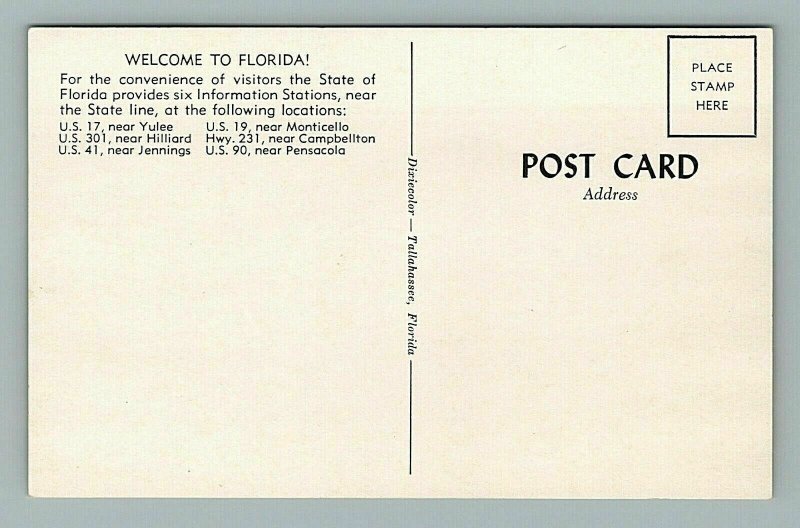 1950s Welcome Center Woman Car Florida FL Postcard 