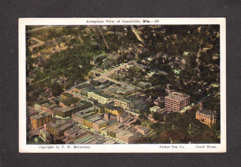 WI Aerial View Janesville Wisconsin Postcard Bldgs