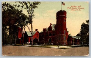 Armory and Park Baptist Church  Utica  New York  Postcard  1913