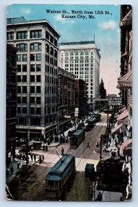 Kansas City Missouri Postcard Walnut St. North Streetcar Exterior c1915 Vintage