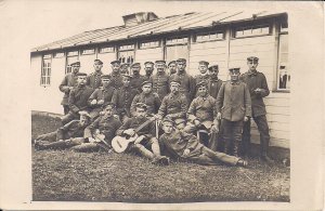 RPPC WWI German Soldiers at Barracks, Music Insturments, Guitar Violin, Uniforms