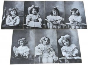 Lot 7 postcards photo H. MANUEL children portrait elegant girls costume fashion 