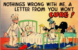 Comic Hospital Bed Nothing's Wrong With Me A Letter Wont Cure Linen Postcard