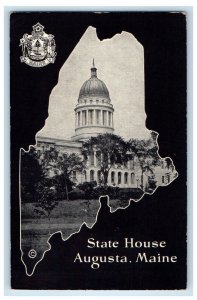 1935 Map Shape State House Picture Augusta Maine ME Vintage Posted Postcard