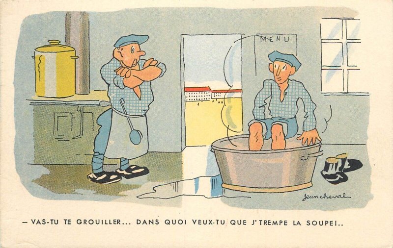 French army military humor comic caricature soup bathing jean cheval menu