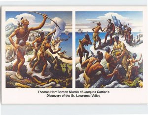 Postcard T.H. Benton Mural of Jacques Cartier's Discovery of St. Lawrence Valley