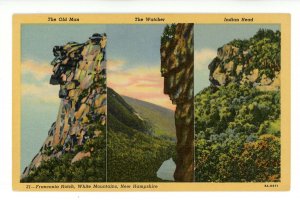 NH - Franconia Notch. 3 Profiles-Old Man,Watcher,Indian Head. RARE CARD