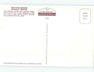 Unused Pre-1980 POST OFFICE SCENE Minneapolis Minnesota MN hs1050