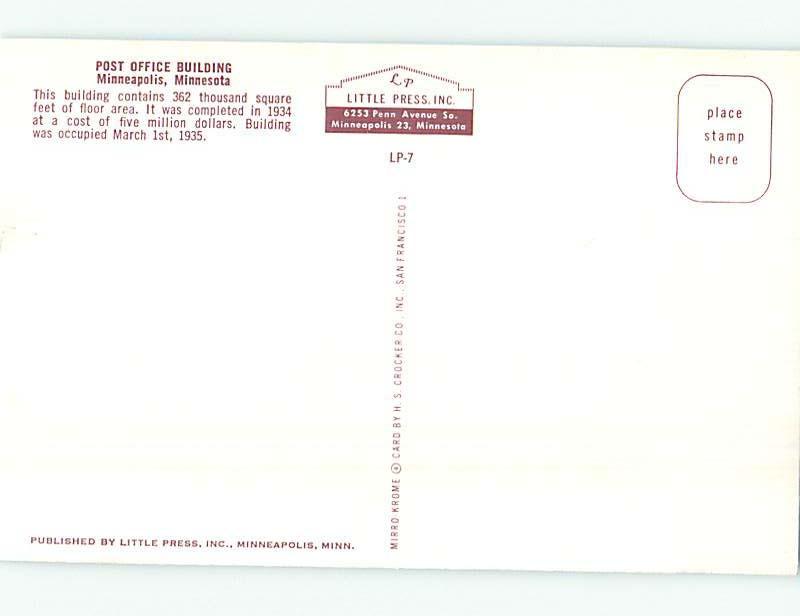 Unused Pre-1980 POST OFFICE SCENE Minneapolis Minnesota MN hs1050