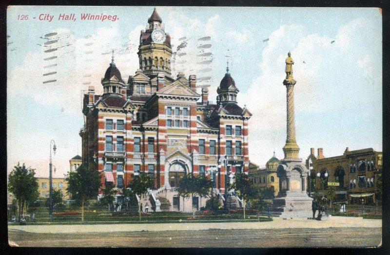 h2431 - WINNIPEG Manitoba Postcard 1909 City Hall by Clubb