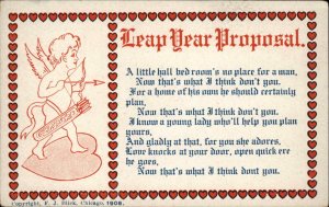 Leap Year Proposal Cupid Rhyme Poem Romance c1910 Vintage Postcard