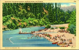 Vtg Linen Postcard Russian River California - Enjoying the russian river UNP