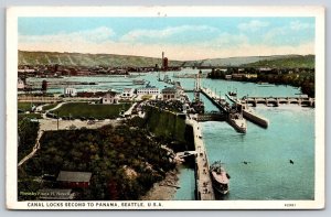 Seattle Washington~Canal Locks 2nd To Panama~Birds Eye View~Ships~Lake~1920s PC