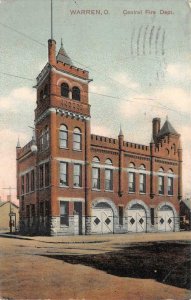 CENTRAL FIRE DEPARTMENT WARREN OHIO POSTCARD 1913