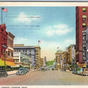 1935 Canton OH Downtown Roadside North Market Street Store Sign Linen Teich A204