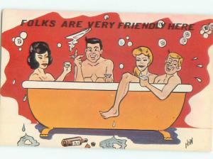 Pre-1980 Risque Comic MANY PEOPLE IN BATHTUB AB7065@
