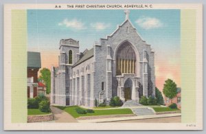 Linen~First Christian Church Asheville North Carolina~Vintage Postcard