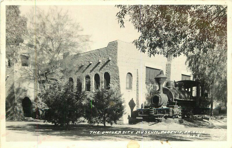 Frasher Train University Museum Phoenix Arizona 1940s RPPC Photo Postcard 7469