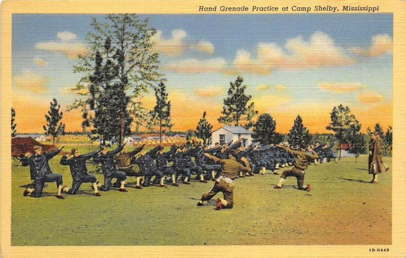 Camp Shelby Mississippi 1940s WWII Postcard Army Soldiers Hand Grenade Practice