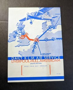 Mint KLM Airline Timetable Postcard Daily Air Service Europe Map