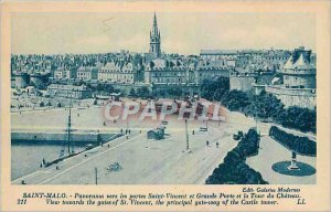 Postcard Old Saint Malo Panorama doors to Saint Vincent and Great Gate and Ca...