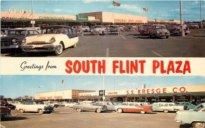 1950s Flint Michigan South Flint Plaza occupation autos Hiawatha Postcard 26-647