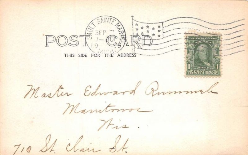 Saulte Ste Marie Michigan Soo River Locks Steamer Real Photo Postcard AA72311