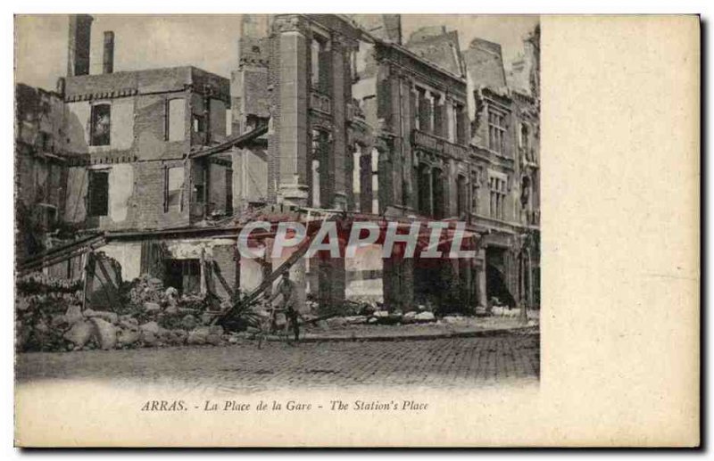 Old Postcard Army Arras Train Station Square