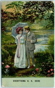 Postcard - Lovers Art Print - Everything O. K. Here - Love/Romance Greeting Card 